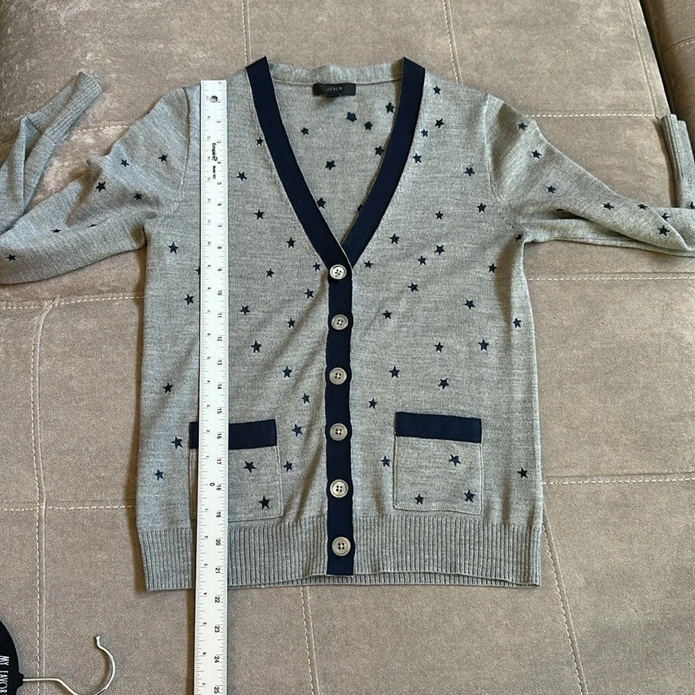 J. Crew Gray and Blue Cardigan Sweater with Polka Dot Pattern